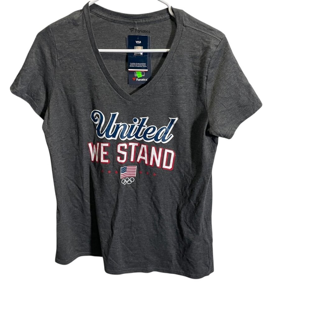 Fanatics Womens Medium United We Stand Olympic V-Neck T-Shirt‎ Gray
